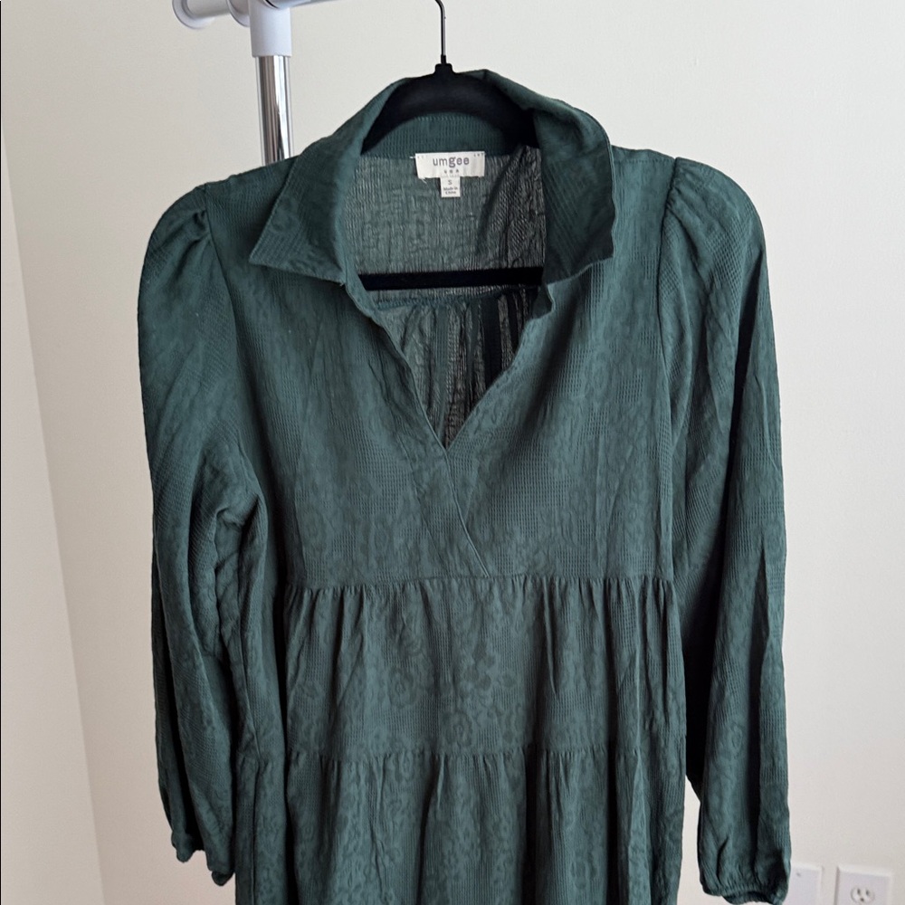 Umgee Teal Textured Long Sleeve Dress